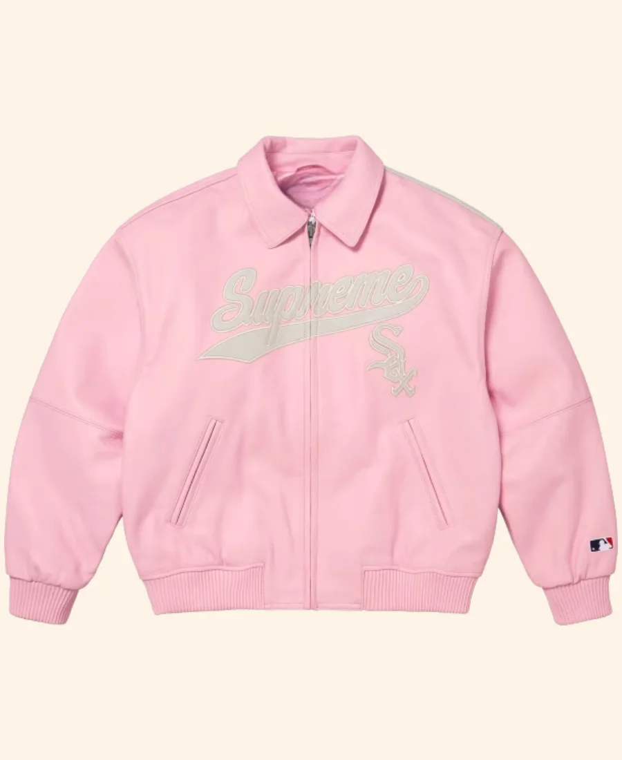 Supreme X Chicago White Sox Leather Jacket Pink Front Image
