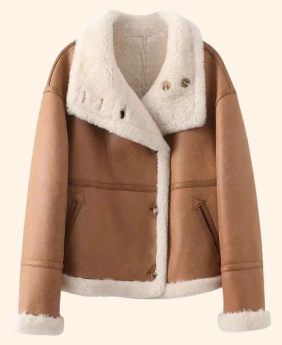 The Summer I Turned Pretty Belly Suede Leather Shearling Jacket Front Image