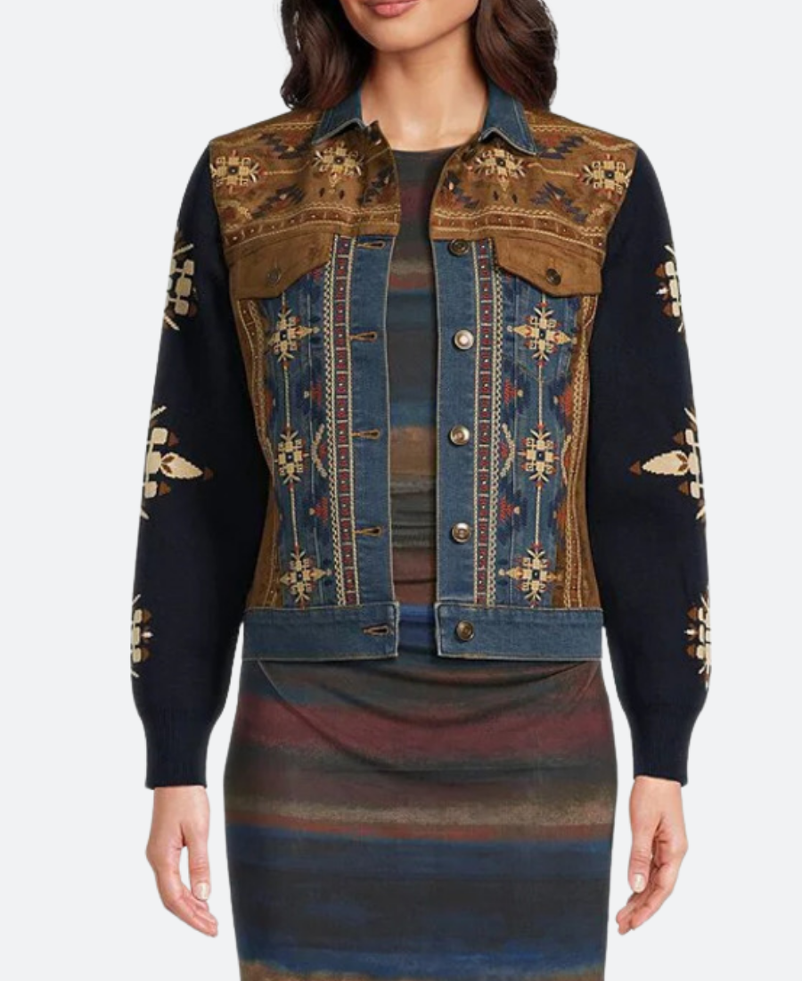 The Voice 2024 Reba Embroidered Suede Leather Jacket