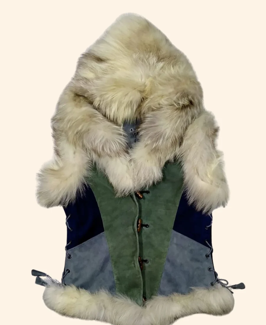 The Witcher S04 Ciri Suede Leather Fur Vest Back Image