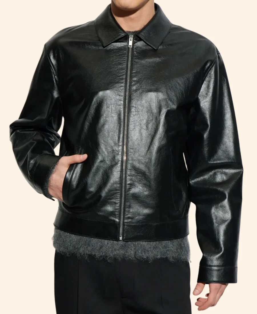 Travis Kelce Leather Jacket Closure Front Image