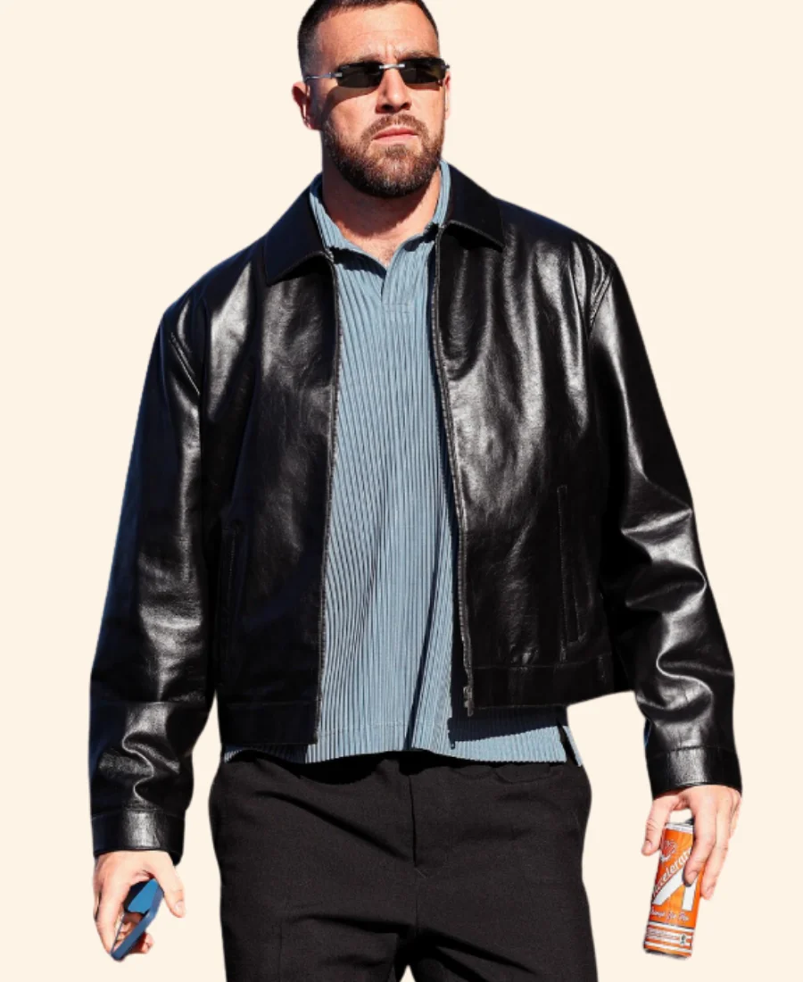Travis Kelce Leather Jacket Front Image