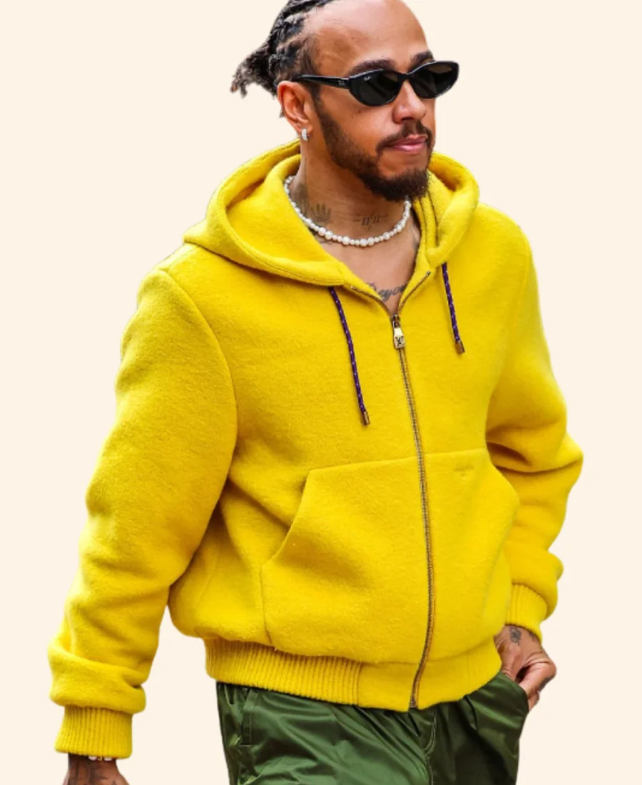 U.S. F1 Grand Prix 2025 Lewis Hamilton Yellow Hoodie Closure Front Image