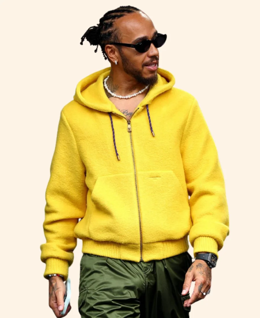 U.S. F1 Grand Prix 2025 Lewis Hamilton Yellow Hoodie Closure Image