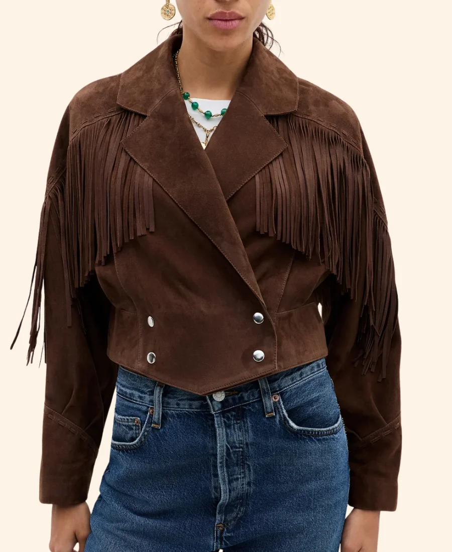 U.S. F1 Grand Prix Carmen Montero Suede Leather Jacket Close Image