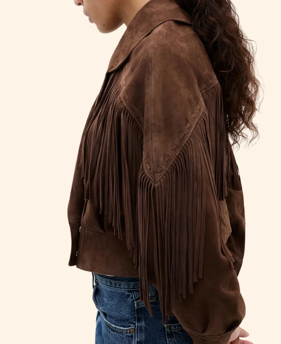 U.S. F1 Grand Prix Carmen Montero Suede Leather Jacket Fringed Image