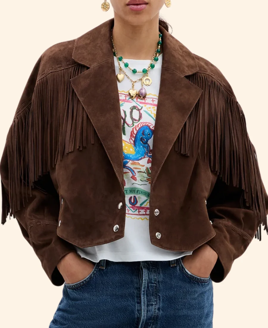 U.S. F1 Grand Prix Carmen Montero Suede Leather Jacket Full Image