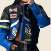 Vanson Blue Leather Motorcycle Jacket Front Image