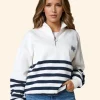 Women Quarter Striped Sweatshirt Front Image