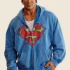 Youngla Superman Zip Up Hoodie Blue Front Image