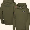 Youth Olive Minnesota Vikings 2025 Salute To Service Club Hoodie Front And Back Image